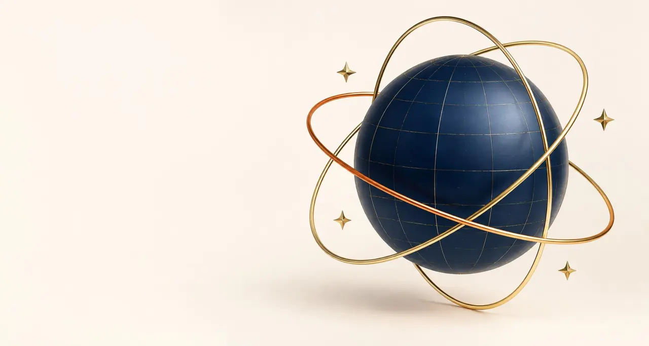Universe navy globe and golden orbits